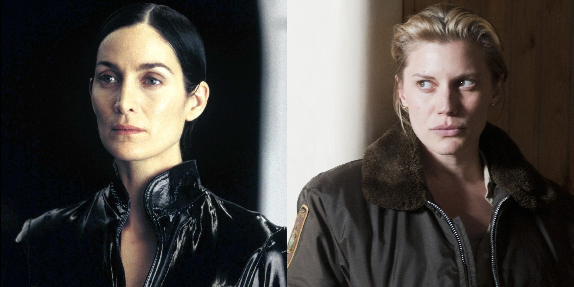 Carrie Ann Moss as Trinity in The Matrix, with Katee Sackhoff in Longmire