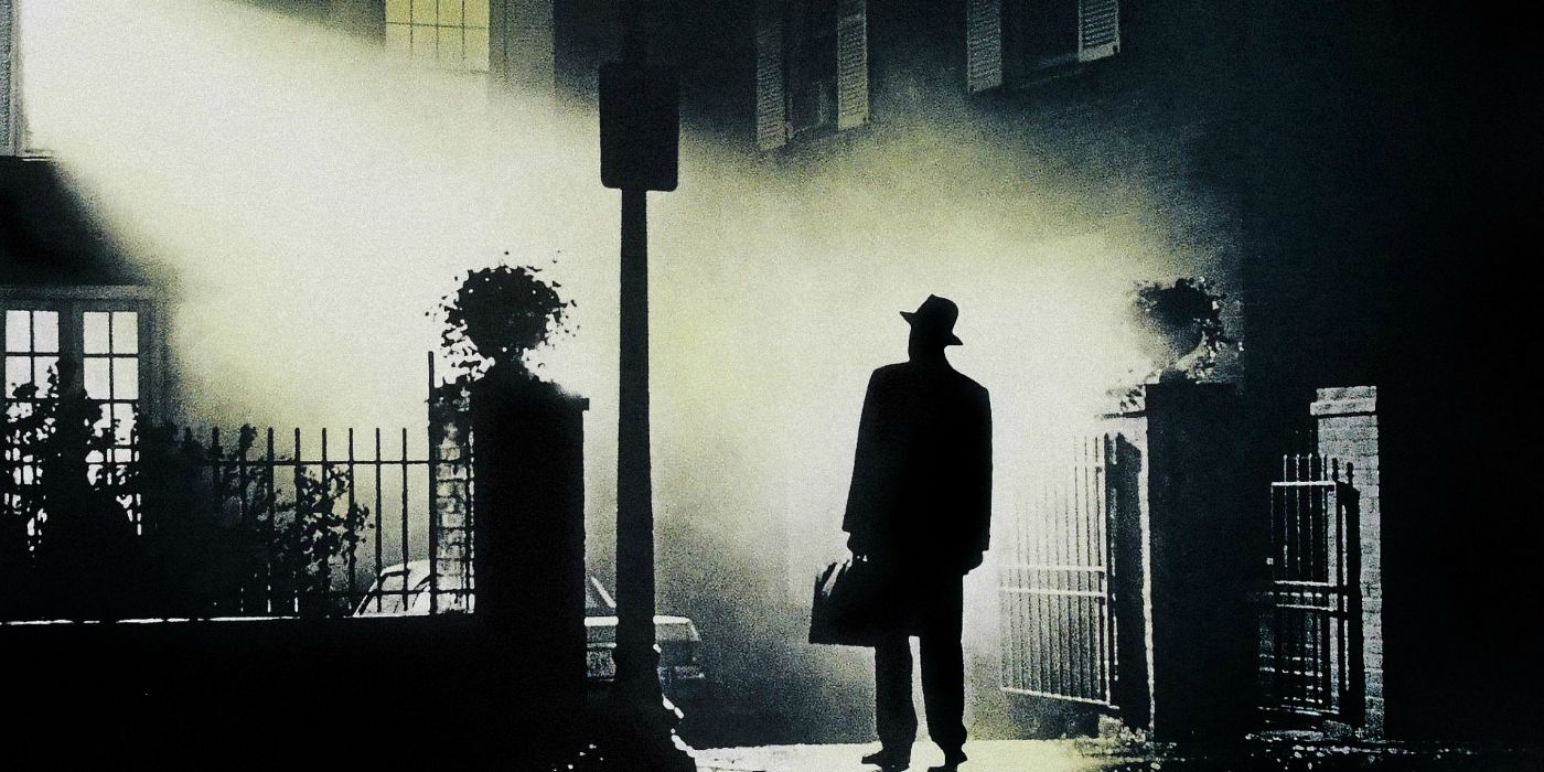 Father Merrin stands outside Regan's home in The Exorcist.