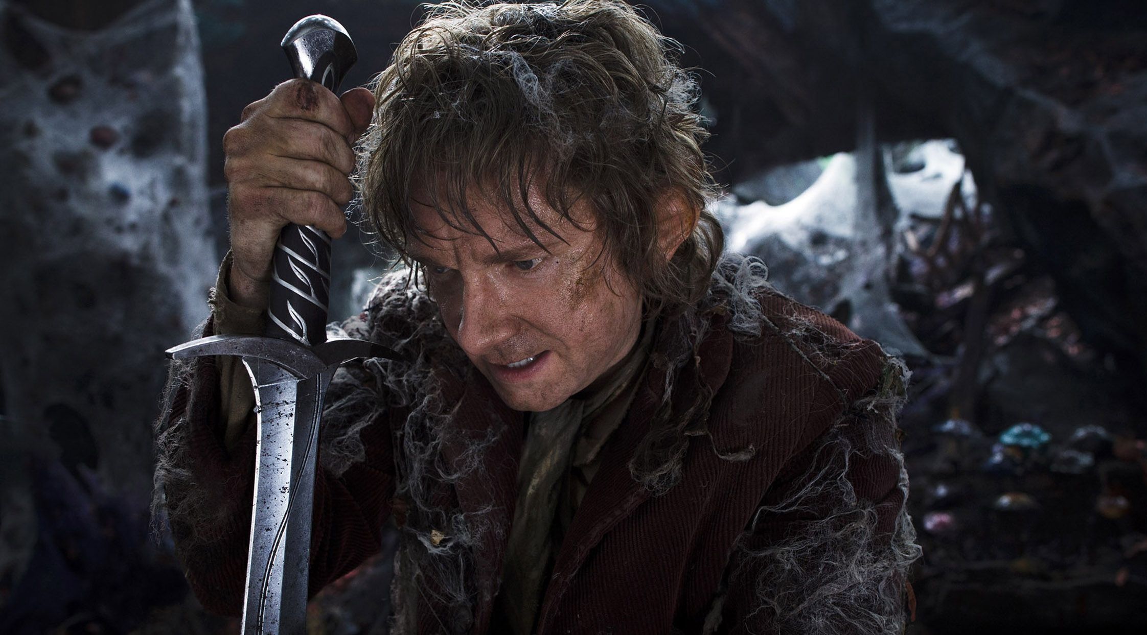 Bilbo Baggins (Martin Freeman) wields Sting in The Hobbit: An Unexpected Journey