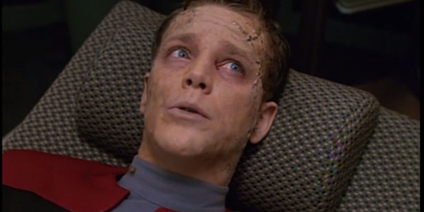 Lt. Tom Paris experiencing metamorphesis in "Threshold" from Star Trek: Voyager.