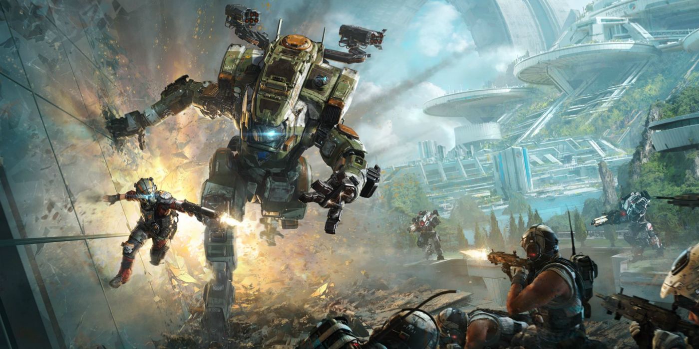 A man and a titan spring into action from Titanfall 2