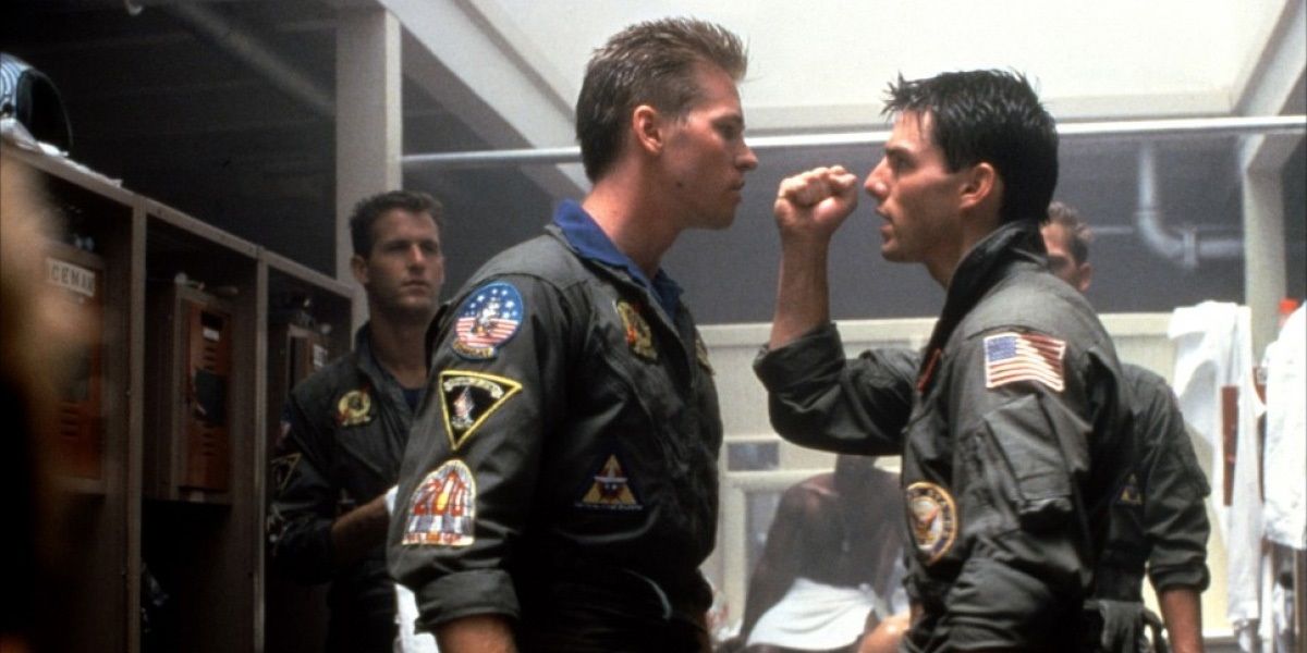 Tom Cruise as Maverick and Val Kilmer as Ice Man in Top Gun - Most Memorable Rivalries