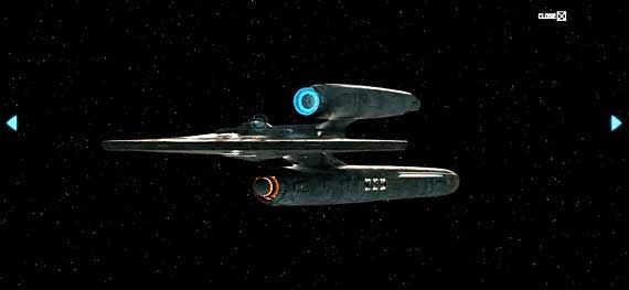 3/4 front view of the USS Kelvin from the new Star Trek movie