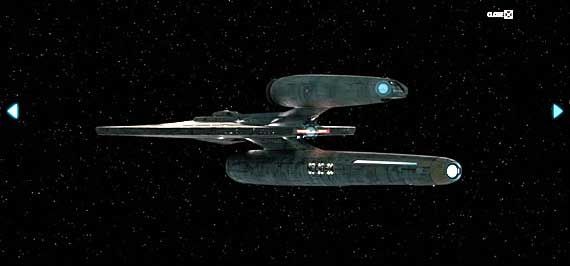 Rear 3/4 view of the USS Kelvin from the new Star Trek movie