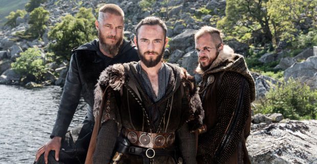 Athelstan standing in front of Ragnar and Floki in Vikings season 6