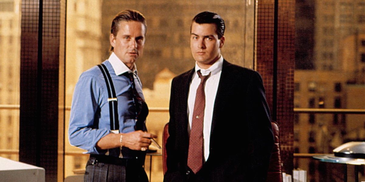 Michael Douglas and Charlie Sheen in Wall Street