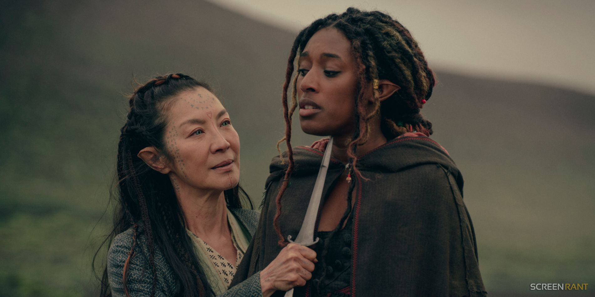 Michelle Yeoh as Scian and Sophia Brown as Éile in The Witcher Blood Origin