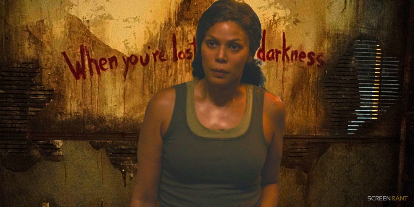 Marlene in The Last of Us with when you're lost in the darkness message