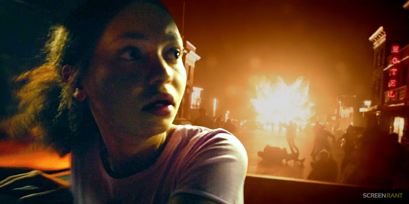 Sarah à bord du camion dans l'épisode 1 de The Last of Us revenant sur l'explosion de l'accident d'avion