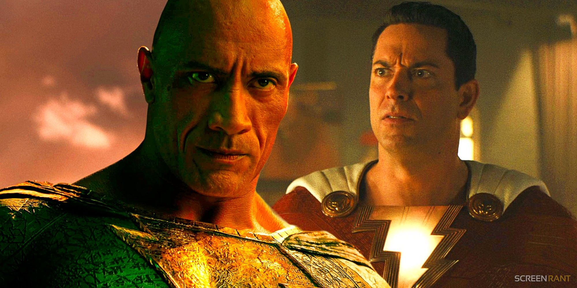 Dwayne Johnson Black Adam Zachary Levi Shazam Confused