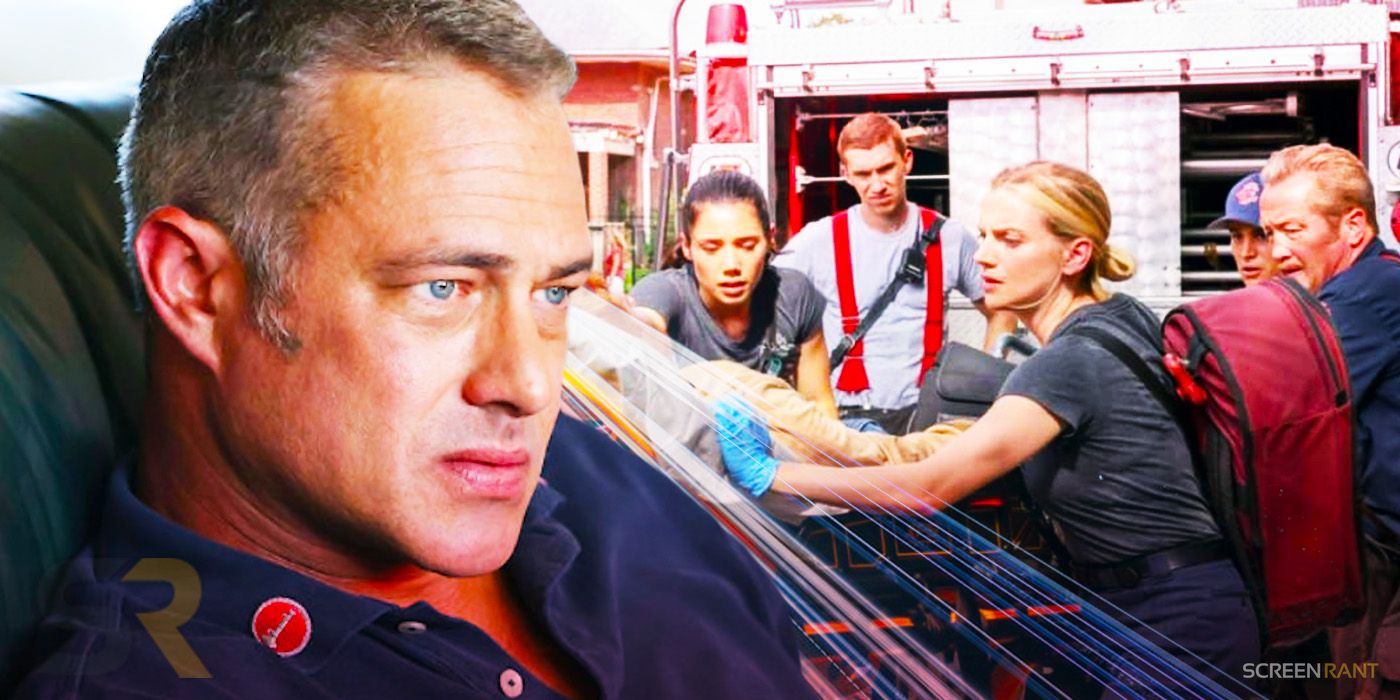 Taylor Kinney's Kelly Severide and Chicago Fire cast outside of a firetruck