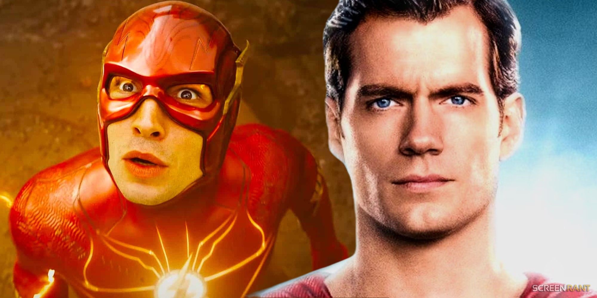 Custom image of Henry Cavill's Superman and Ezra Miller's The Flash side by side.