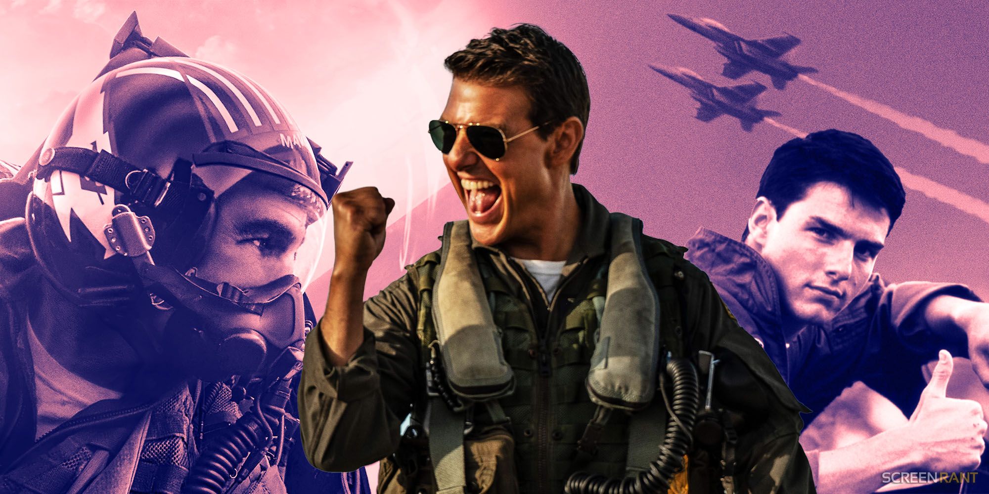Tom Cruise in Top Gun: Maverick and original Top Gun