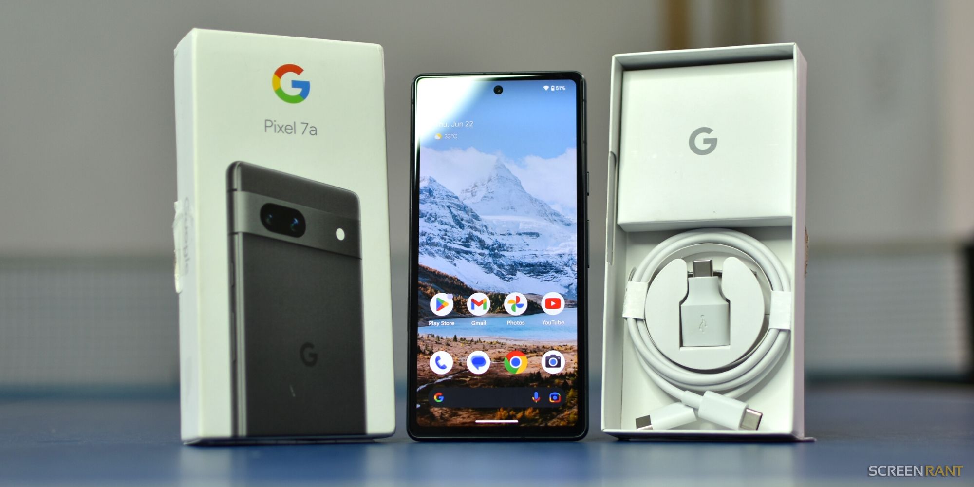 Pixel 7a with its box and accessories
