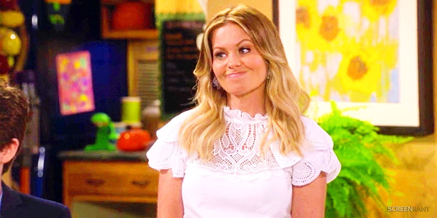 Fuller House's Candace Cameron-Bure pursing her lips as DJ