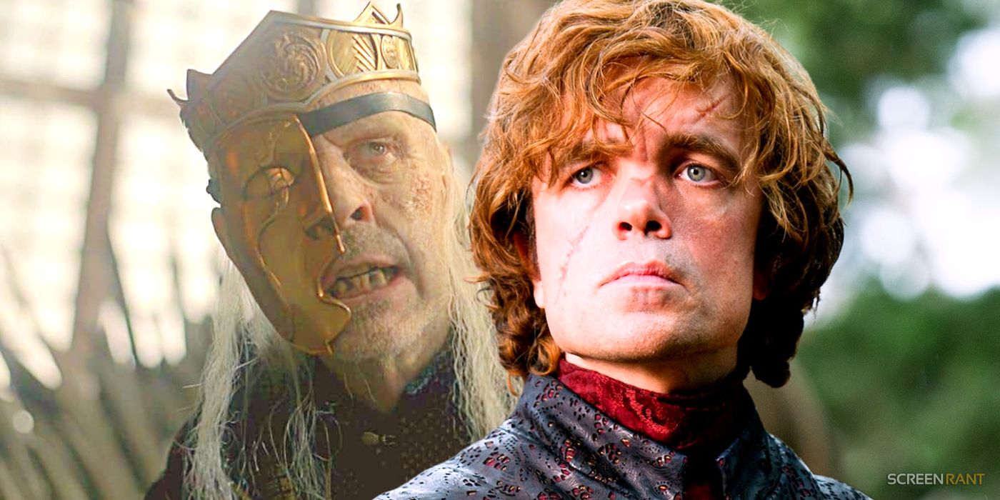 Paddy Considine as Viserys in House of the Dragon and Peter Dinklage as Tyrion in Game of Thrones