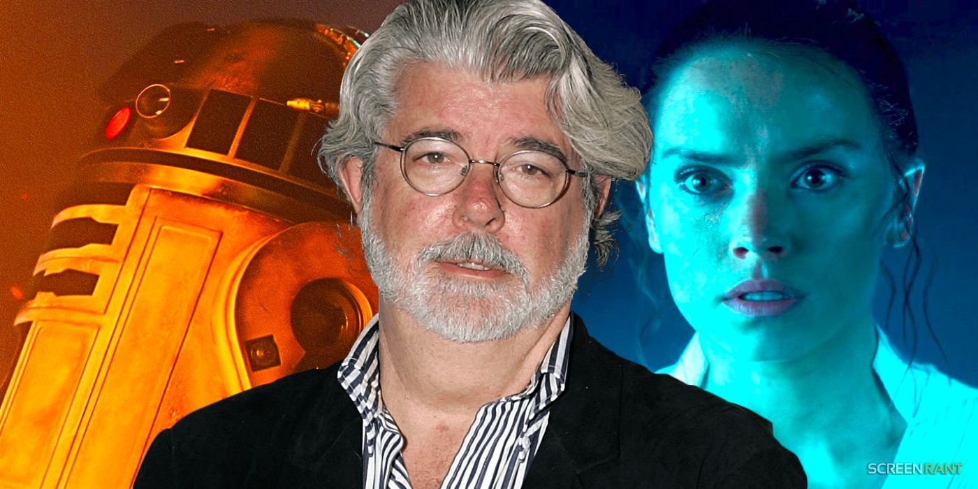 Star Wars Rey, R2-D2 and George Lucas