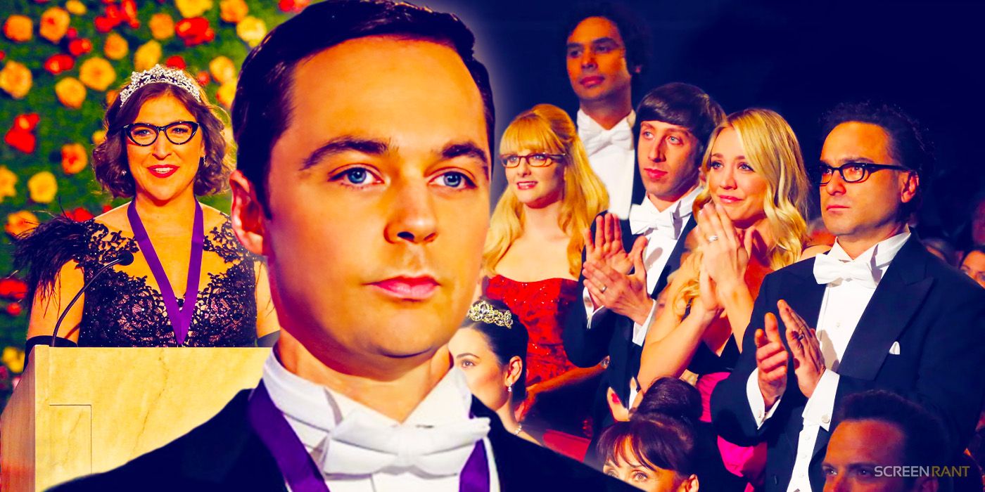 Collage of Amy, Sheldon, and their friends on The Big Bang Theory