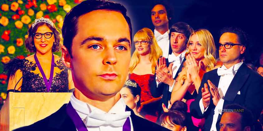 Collage of Amy, Sheldon, and their friends on The Big Bang Theory