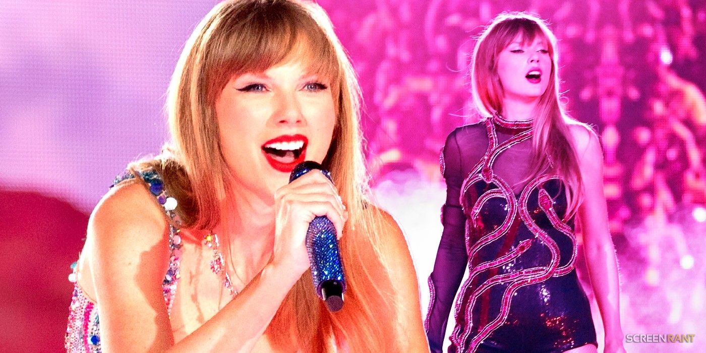 collage image of Taylor Swift singing