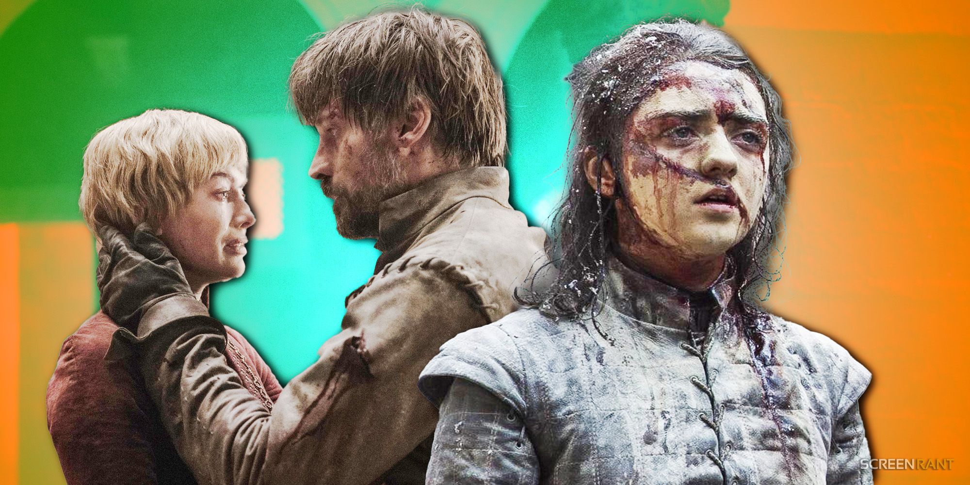 Cersei Lannister, Jaime Lannister, and Arya Stark in Game of Thrones season 8