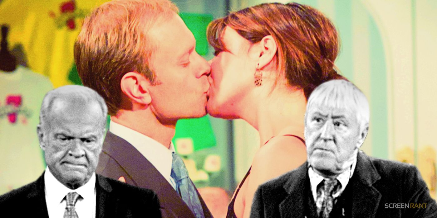 Daphne and Niles kissing and Frasier and Alan standing in the reboot