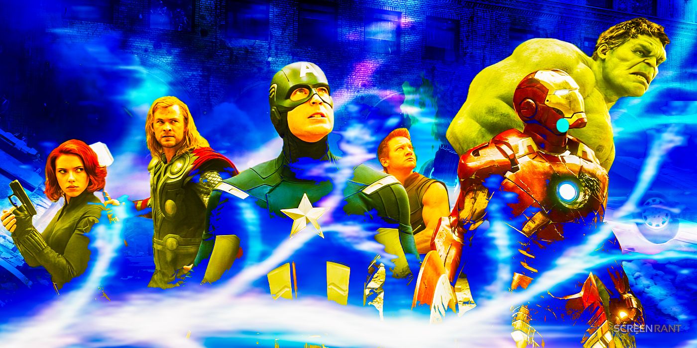 The original Avengers with the multiverse background