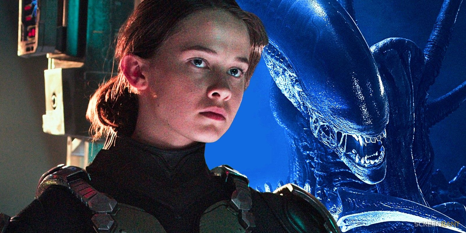 Alien: Romulus star Cailee Spaeny in Pacific Rim Uprising and a Xenomorph from Alien: Covenant