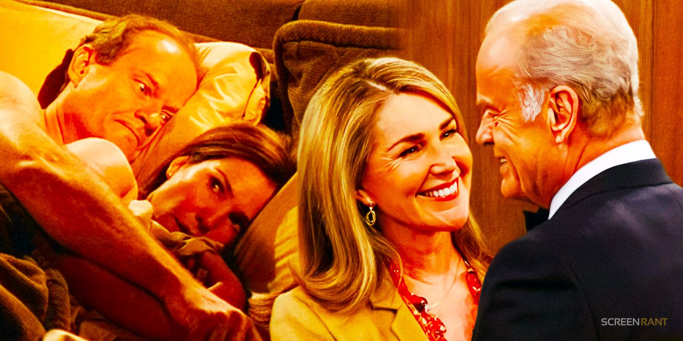 Kelsey Grammer as Frasier and Peri Gilpin as Roz in the original Frasier and reboot