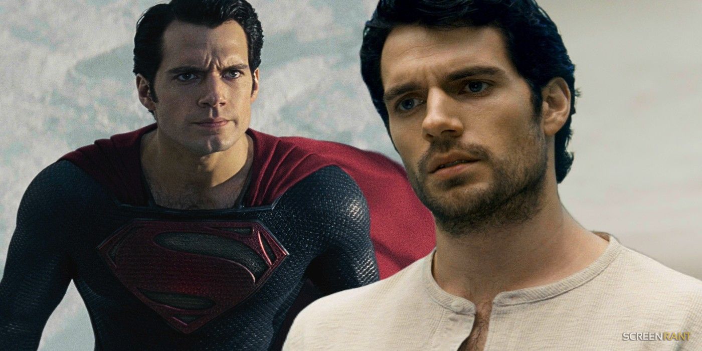 Custom image of Henry Cavill as Superman glaring and Clark Kent in Man of Steel.