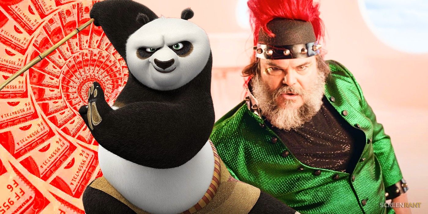 Po from Kung Fu Panda 4 and Jack Black dressed as Bowser for The Super Mario Bros. Movie