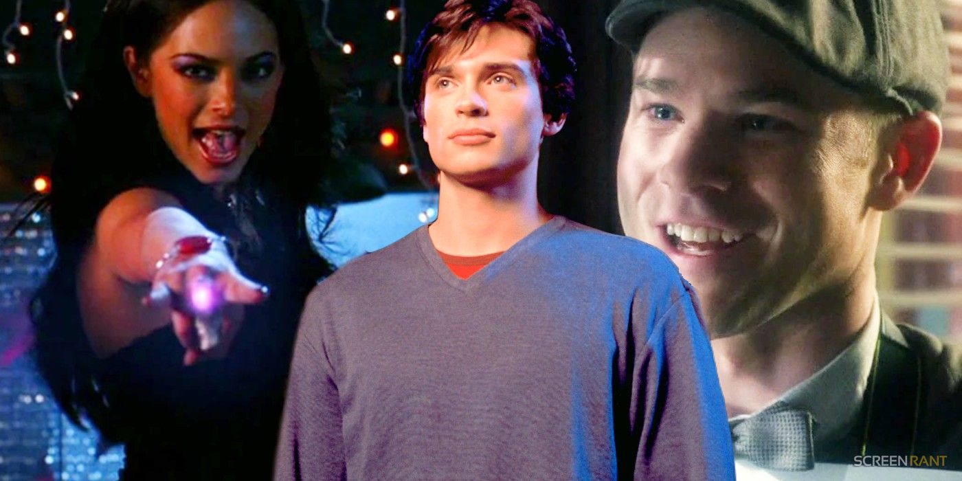 Smallville custom image with Lana Lang as a witch, Clark Kent looking wistful, and Jimmy Olsen dresses in classic comic book fashion