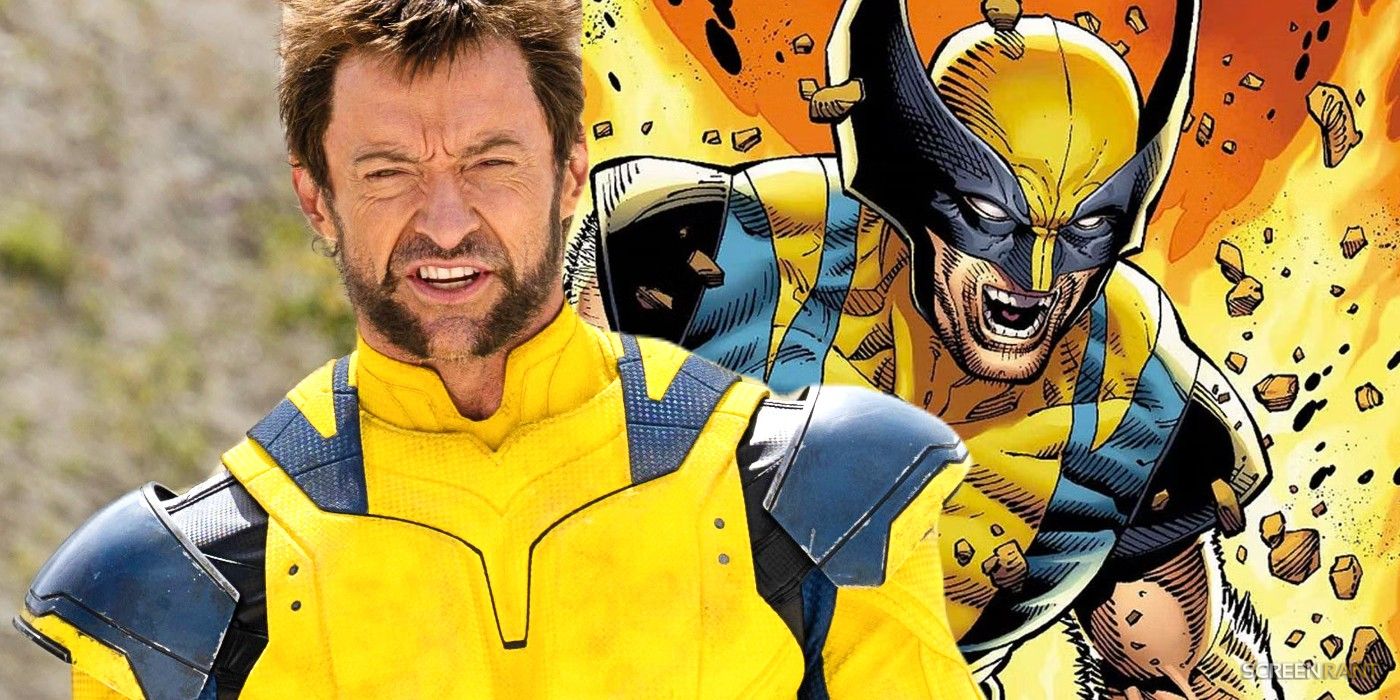 Hugh Jackman's Wolverine in Deadpool 3 and comic book Wolverine, both with the yellow and blue suit