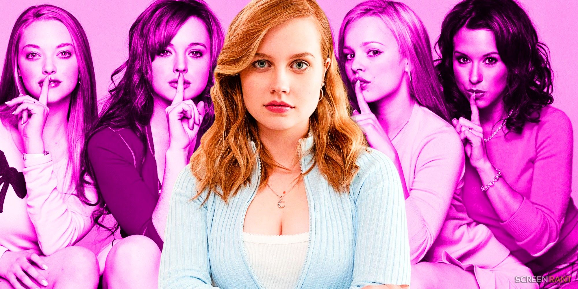 Angourie Rice as Cady in Mean Girls 2024 and the 2004 Mean Girls cast