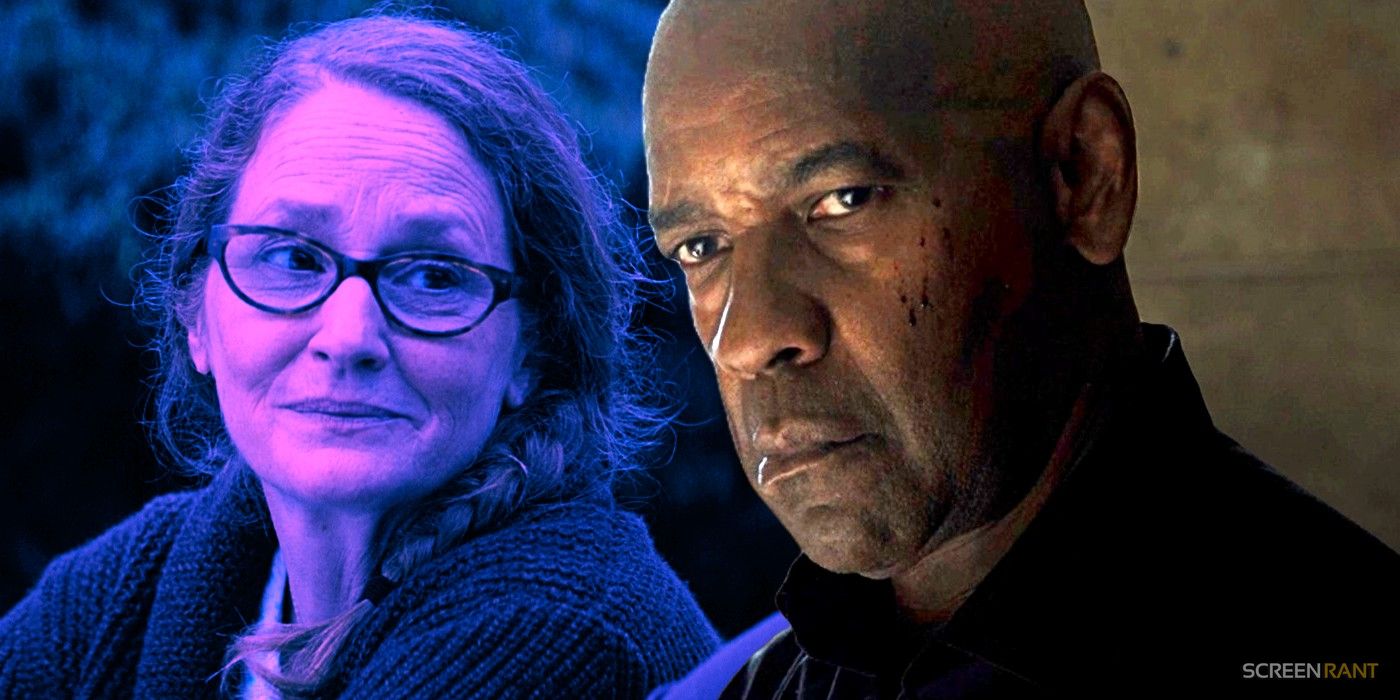 Melissa Leo as Susan Plummer in The Equalizer and Denzel Washington as Robert McCall in The Equalizer 3