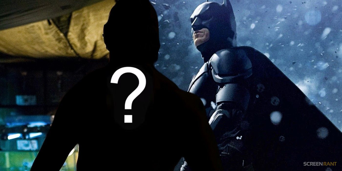 Batman played by Christian Bale in The Dark Knight Rises and the villain's shadow with a question mark