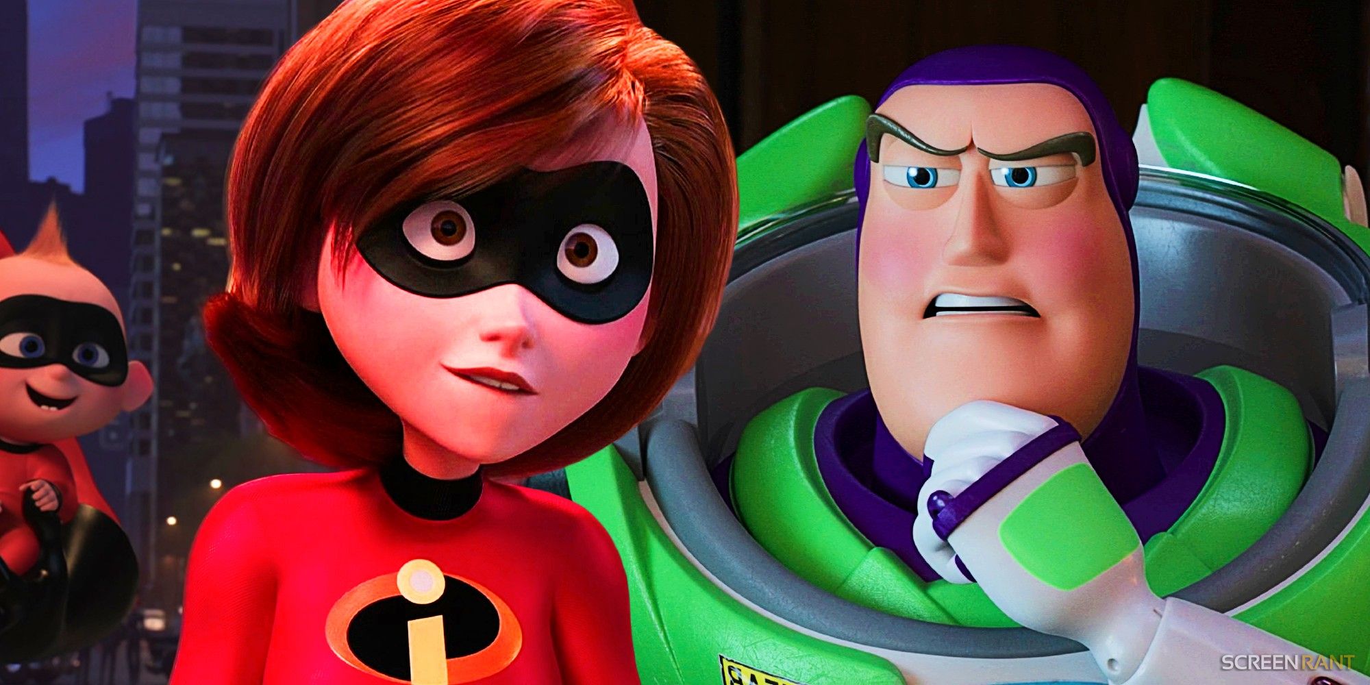 Elastigirl in Incredibles 2 and Buzz Lightyear in Toy Story 4