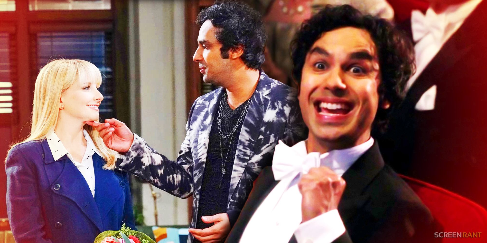 Kunal Nayyar in Night Court season 2 and Raj in his tux during TBBT Finale’s Nobel Prize ceremony