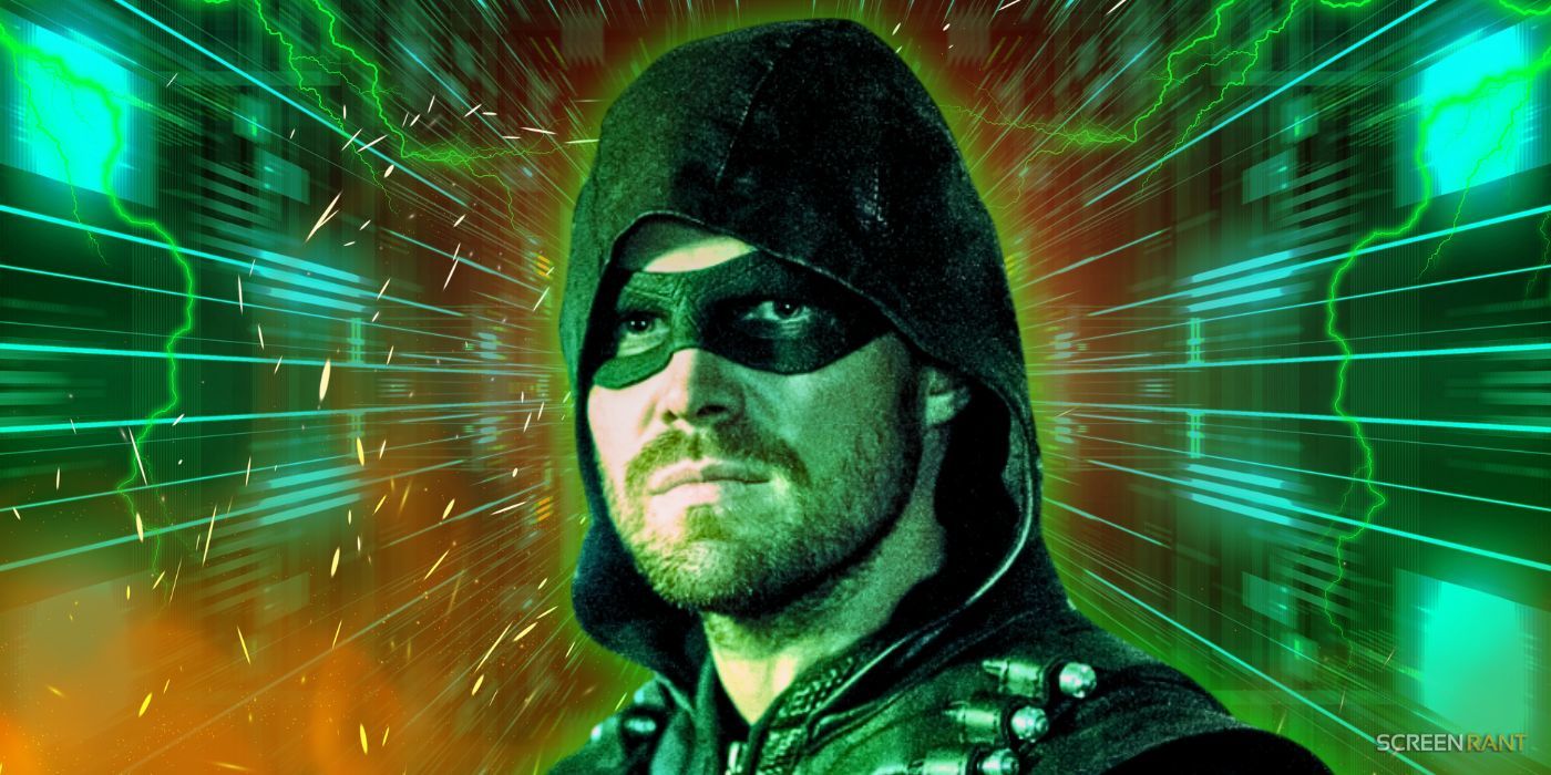 Custom image of Stephen Amell's Green Arrow in front of green lightning