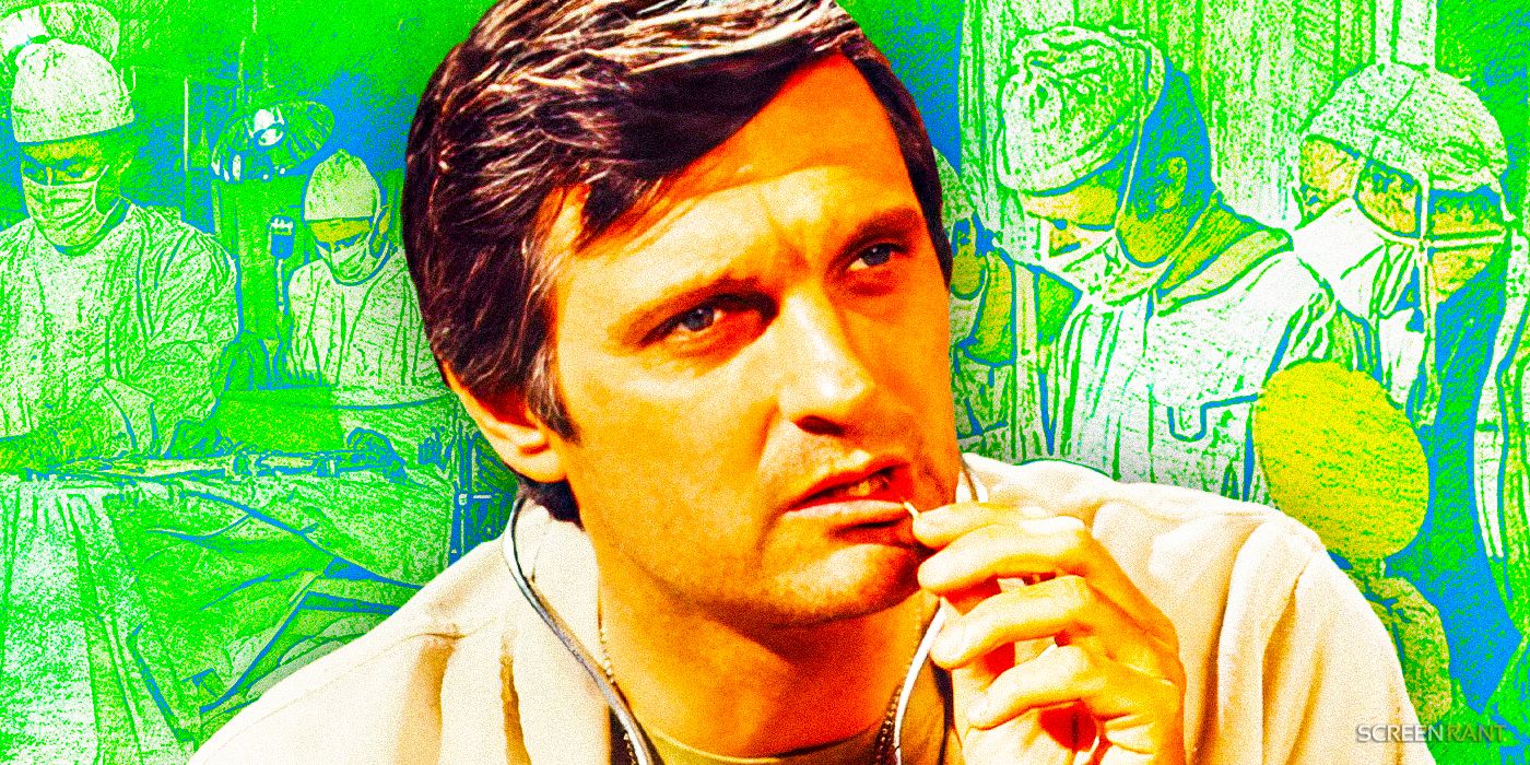 Alan Alda as Hawkeye and the 4077 OR in MASH
