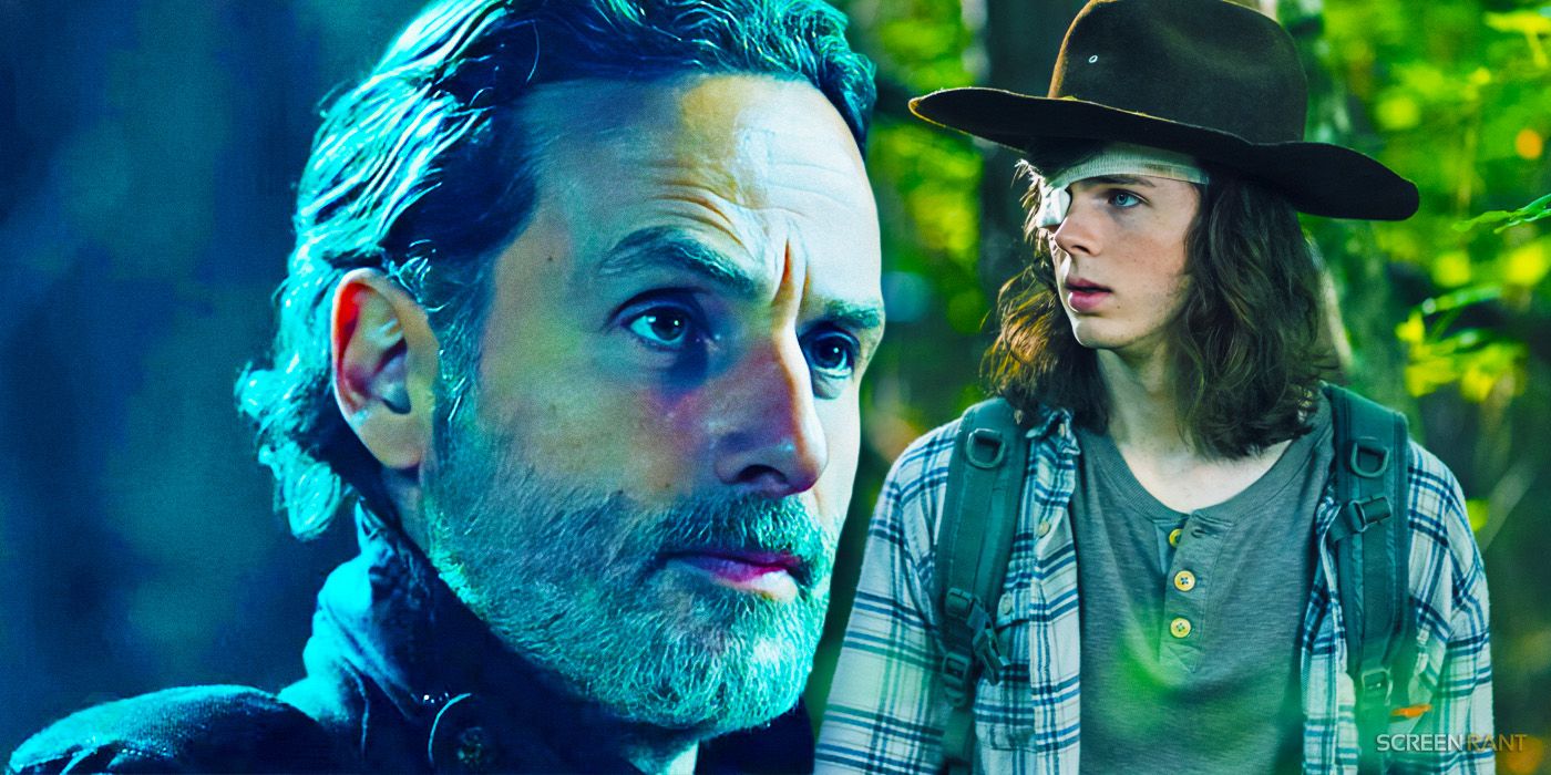 Andrew Lincoln as Rick Grimes in The Ones Who Live and Chandler Riggs as Carl in Walking Dead.