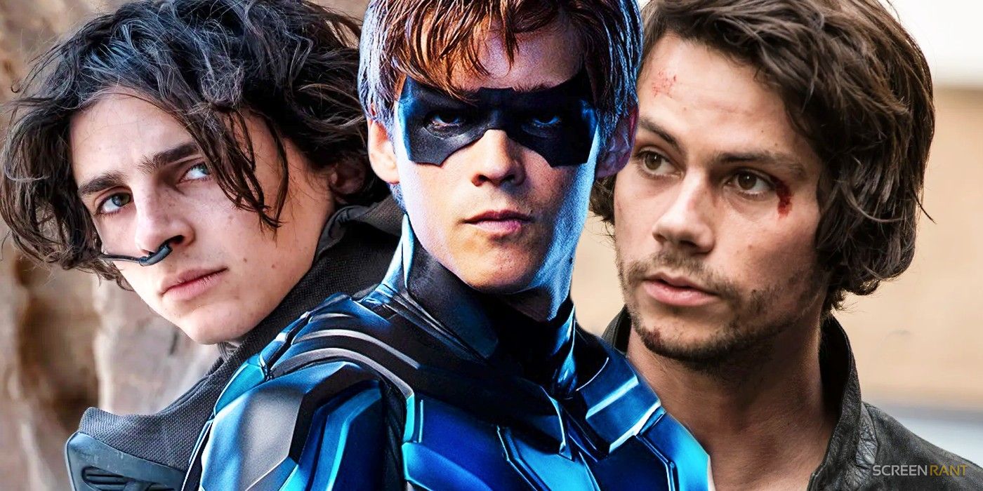Brenton Thwaites as Nightwing in Titans with Timothée Chalamet in Dune and Dylan O'Brien in American Assassin