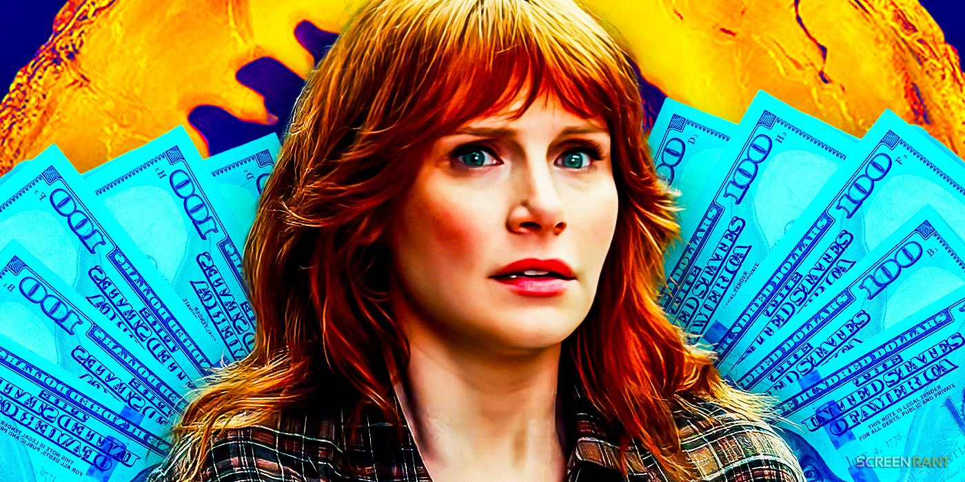 Bryce Dallas Howard as Claire Dearing from Jurassic World Dominion in front of money