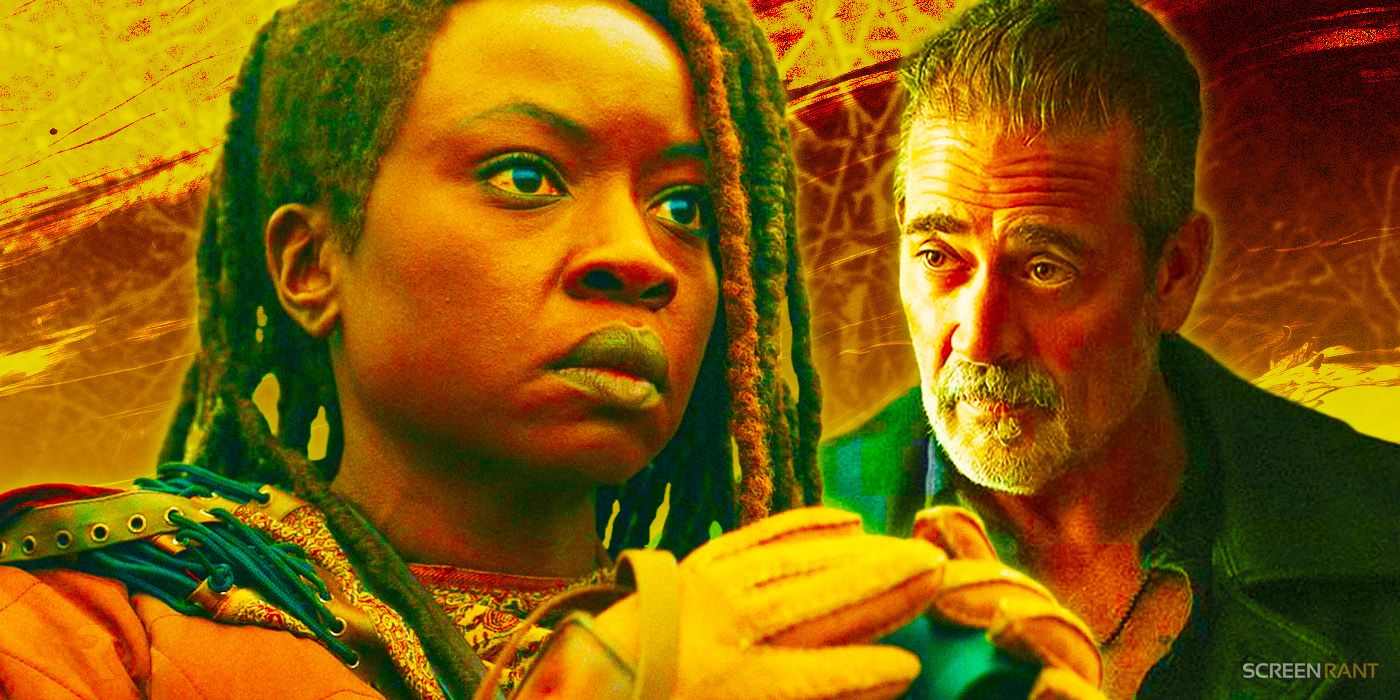 Danai Gurira as Michonne in The Walking Dead: The Ones Who Live and Jeffrey Dean Morgan as Negan in Dead City.