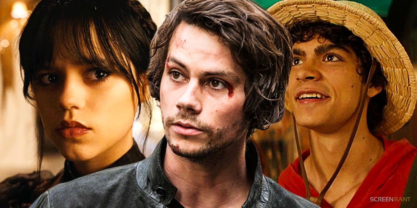 Dylan O'Brien in American Assassin with Jenna Ortega as Wednesday and Iñaki Godoy as Luffy at each side