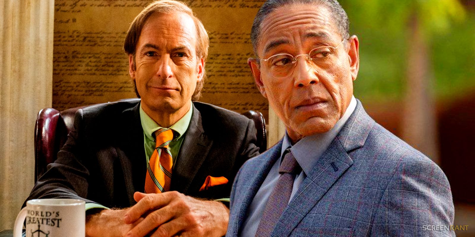Bob Odenkirk as Saul Goodman and Giancarlo Esposito as Gus Fring in in Better Call Saul