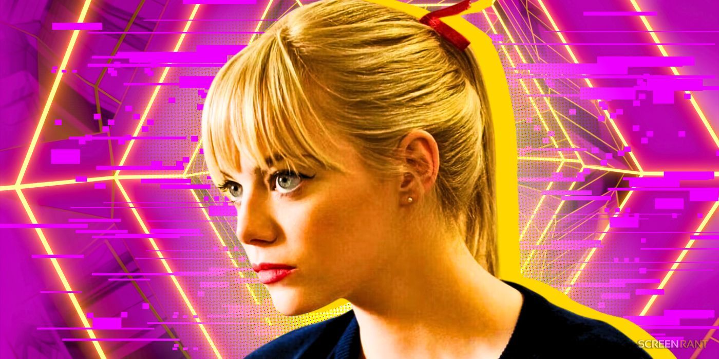 Emma Stone's Gwen Stacy from The Amazing Spider-Man against a Spider-Verse-like background