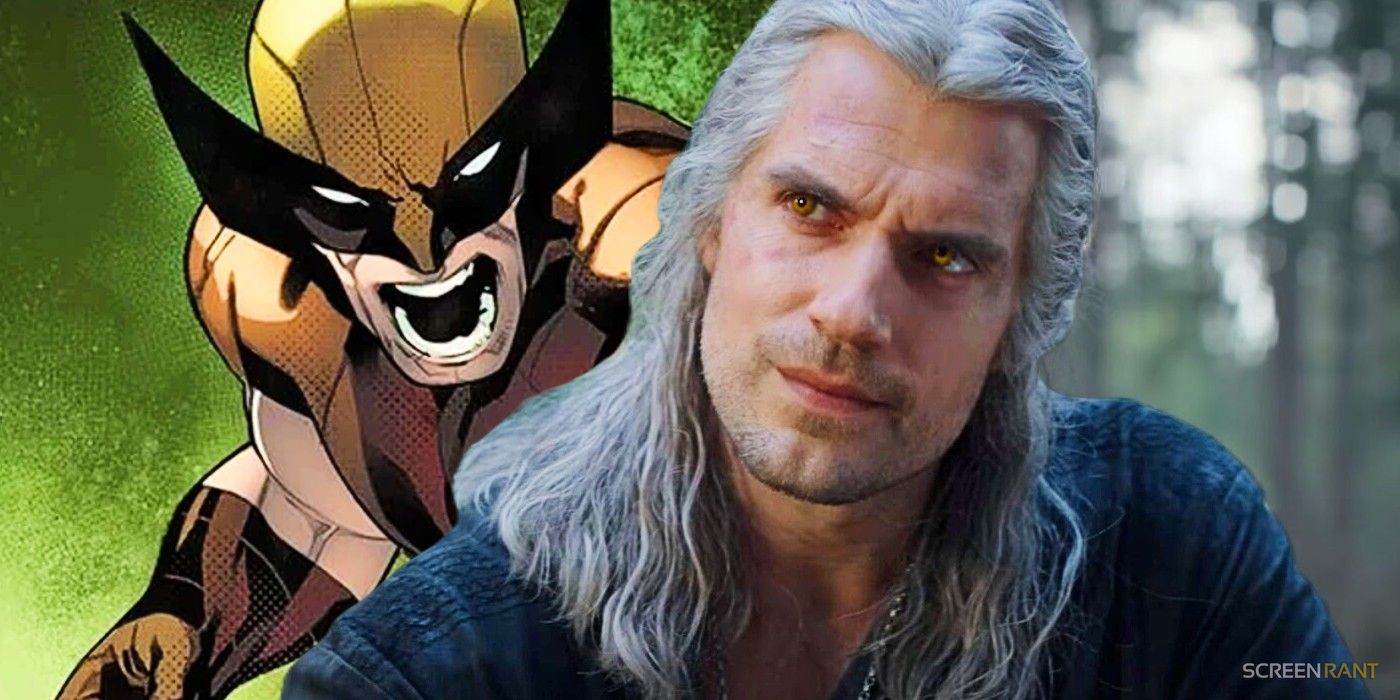 Henry Cavill as Geralt of Rivia from The Witcher looking at Wolverine from Marvel Comics