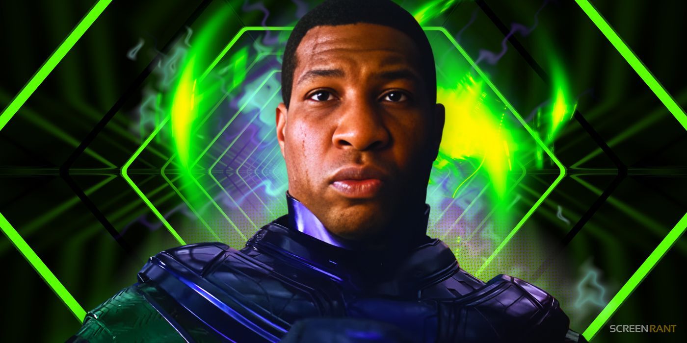 Jonathan Majors as Kang the Conqueror in front of a futuristic background