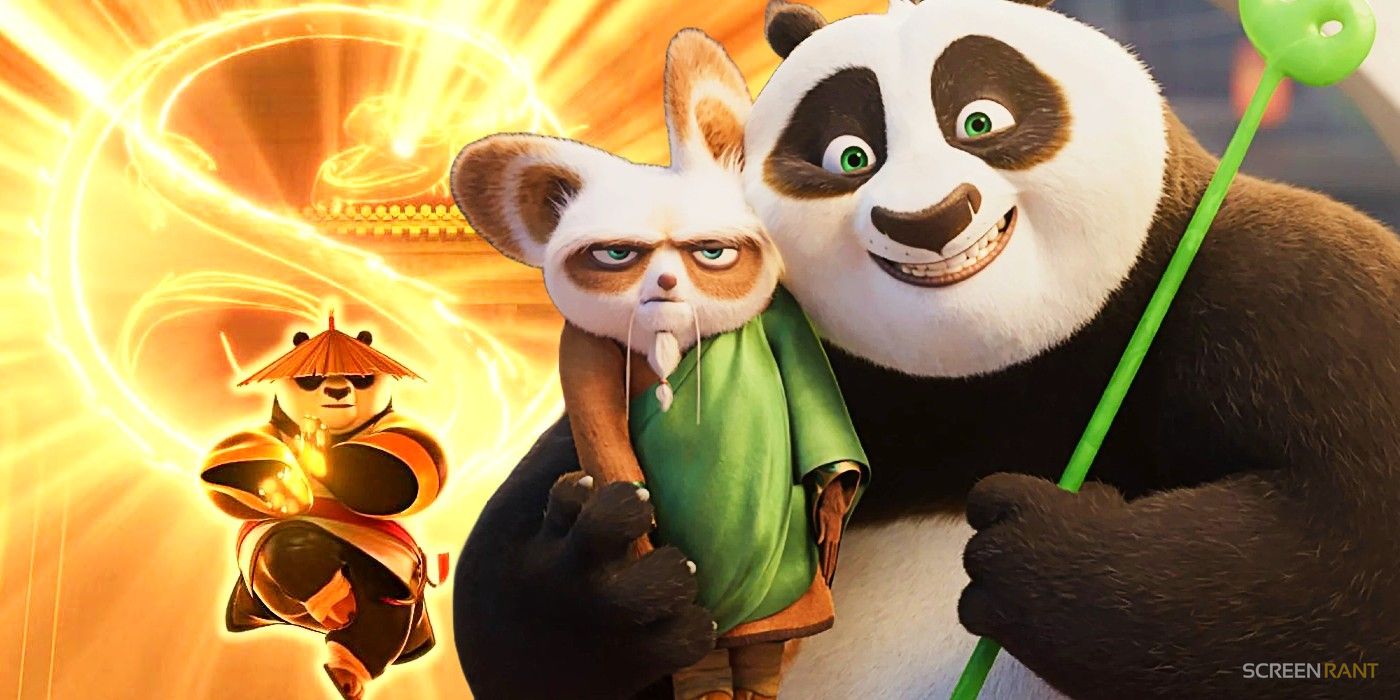 Po as Dragon Warrior in Kung Fu Panda 3 and Shifu and Po in Kung Fu Panda 4